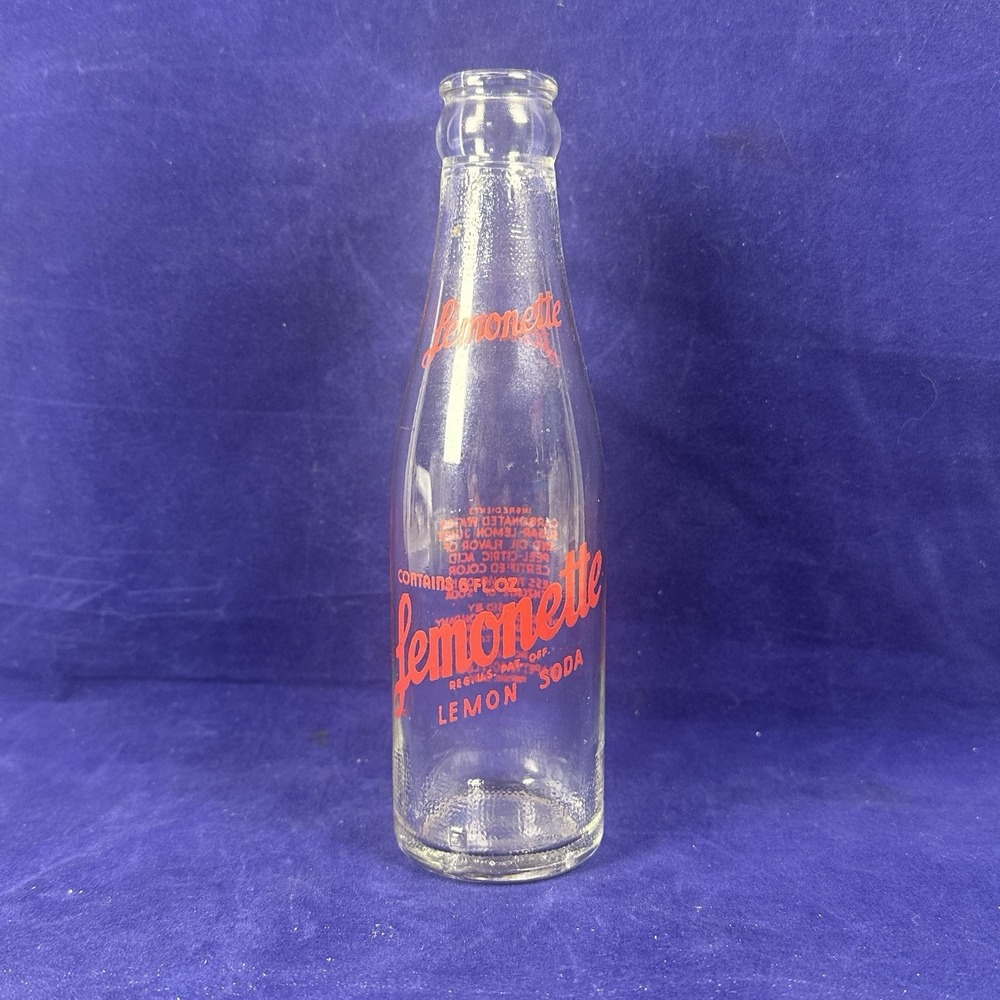 VINTAGE Lemonette Lemon Soda Bottle 6 FL. OZ. Fremont OH